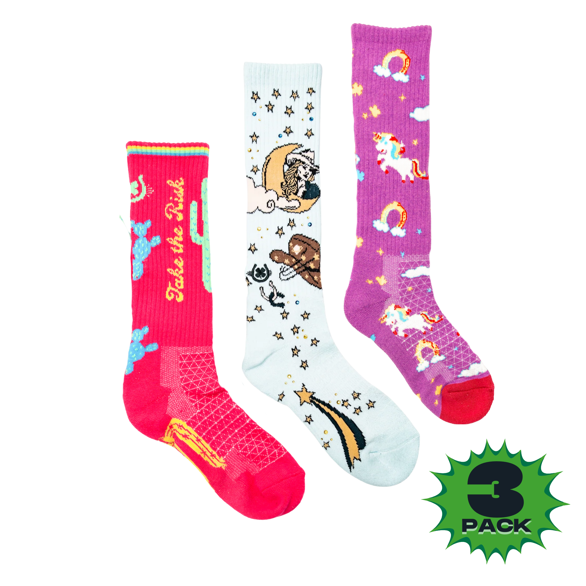 The Lucky 3 Pack |Outlaw Dreamers Risky Cosmic Unicorn Performance Boot Socks