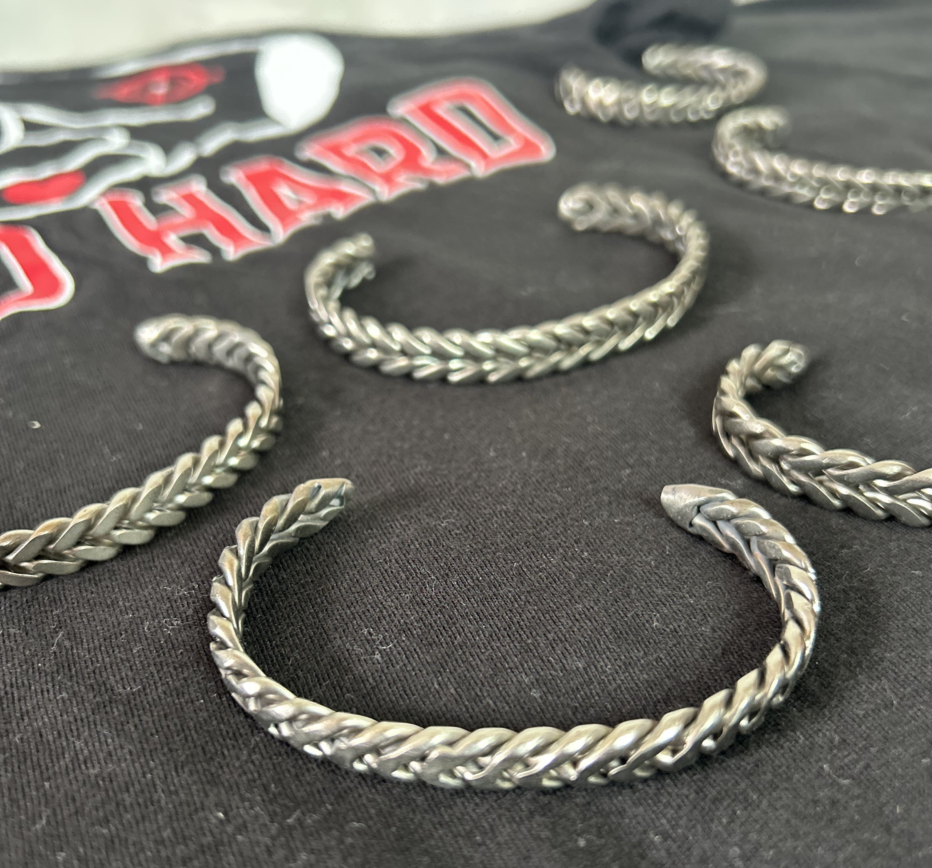 Unisex handmade stainless steel bracelet with braided design by T. Hawley