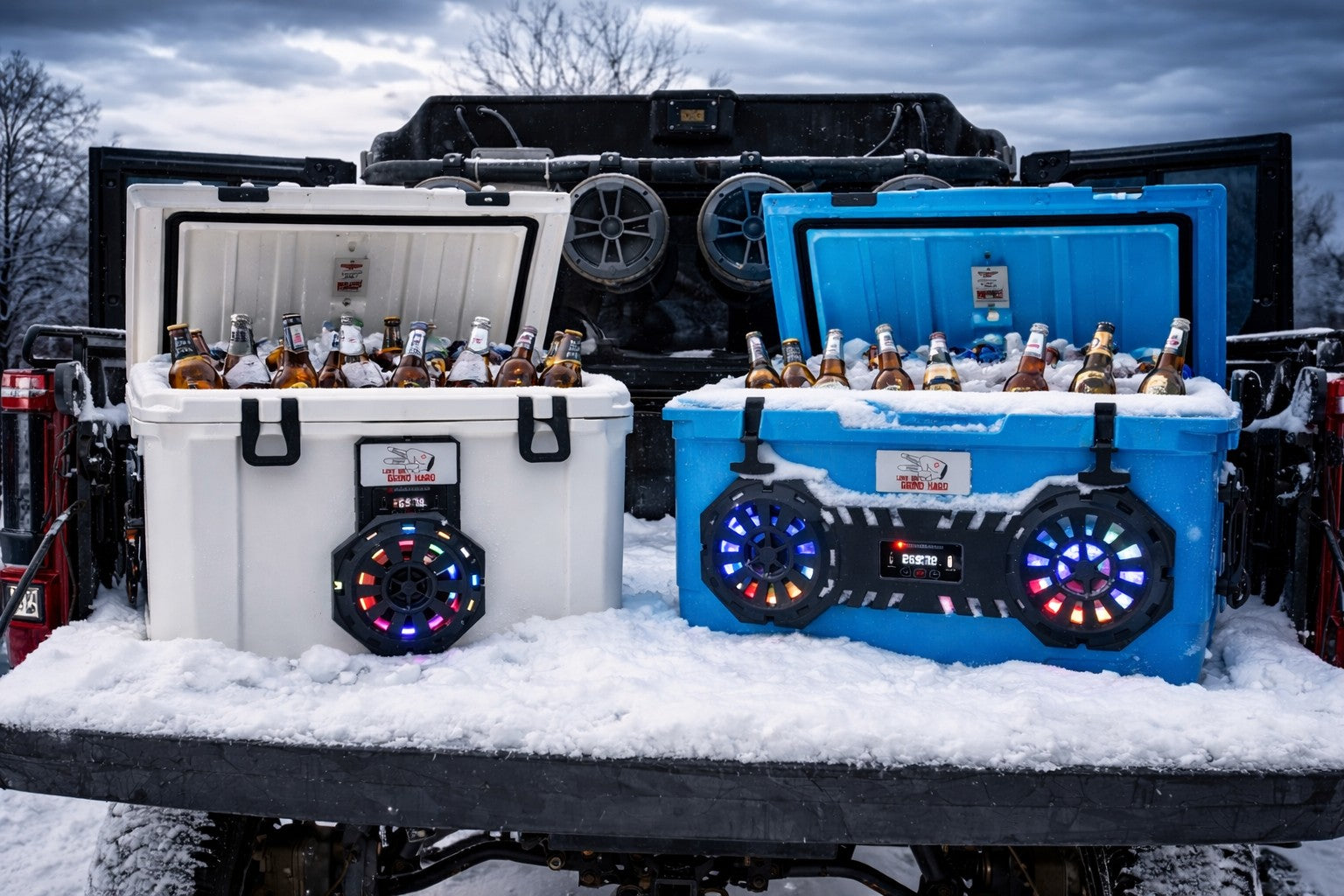 Hound Boxx coolers with Bluetooth speakers ready for a backroading adventure